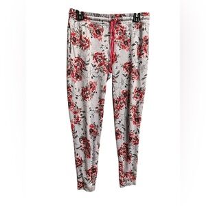 Grey soft pajama pants with red flowers
